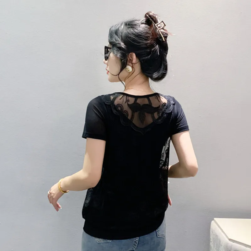 2024 Summer Streetwear Girl t-shirt da donna a maniche corte Chic Butterfly Hot Diamonds Tees New Female Sexy Backless All Match Tops