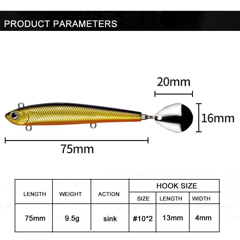 Water Sniper Señuelo Lápiz Hundimiento con Cuchara y Anzuelos - imagen 2
