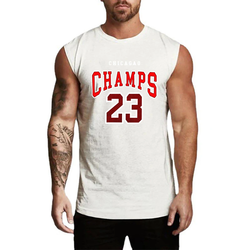 Chicago Champs 23 USA City Team Print Vests Mens Workout Sleeveless Cotton T-Shirts Gym Bodybuilding Fitness Muscle Tank Tops