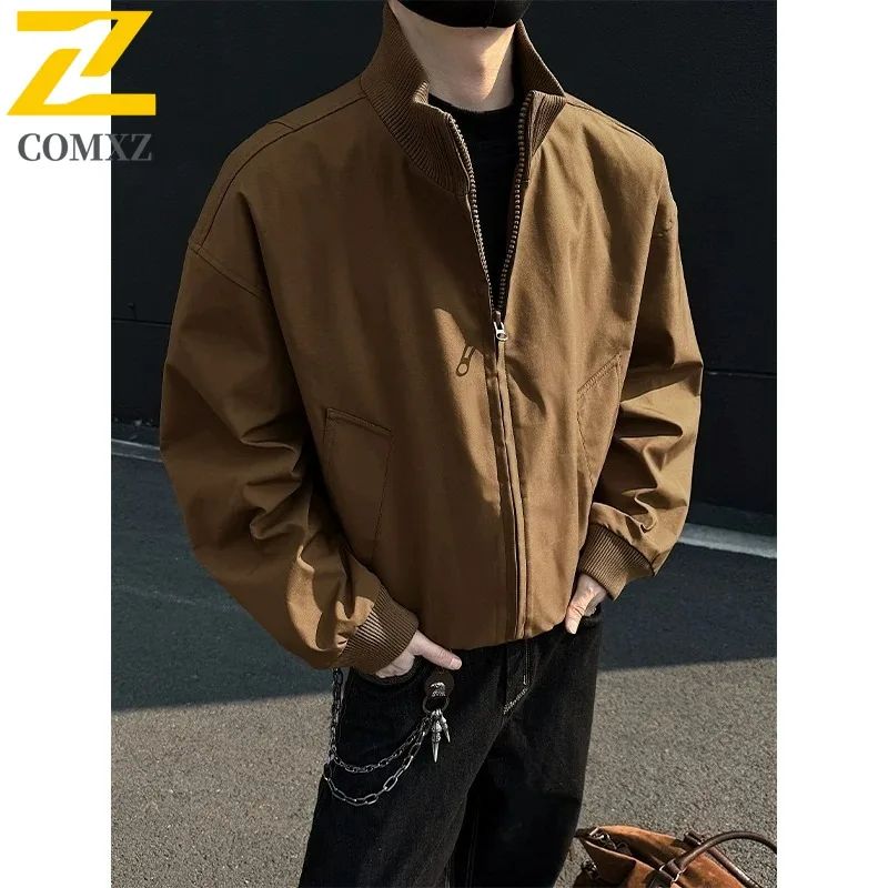 

COMXZ High Quality Comfortable Mens Jacket Stand Collar Outdoor Camping Durable Coat Premium Travel Lightweight Autumn Clothing