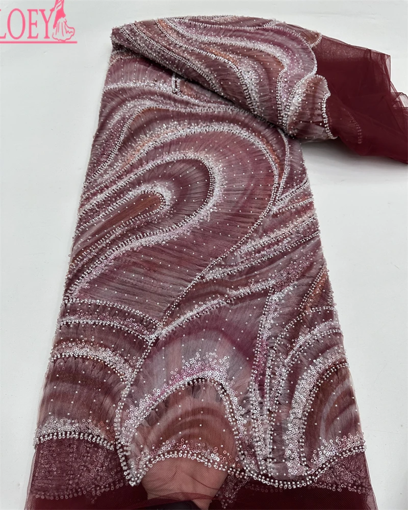 OLOEY Tessuti di pizzo africano Nigeriano francese Maglia di perline Paillettes Tessuti di pizzo netto di alta qualità 2025 Cucire abiti da sera per le donne