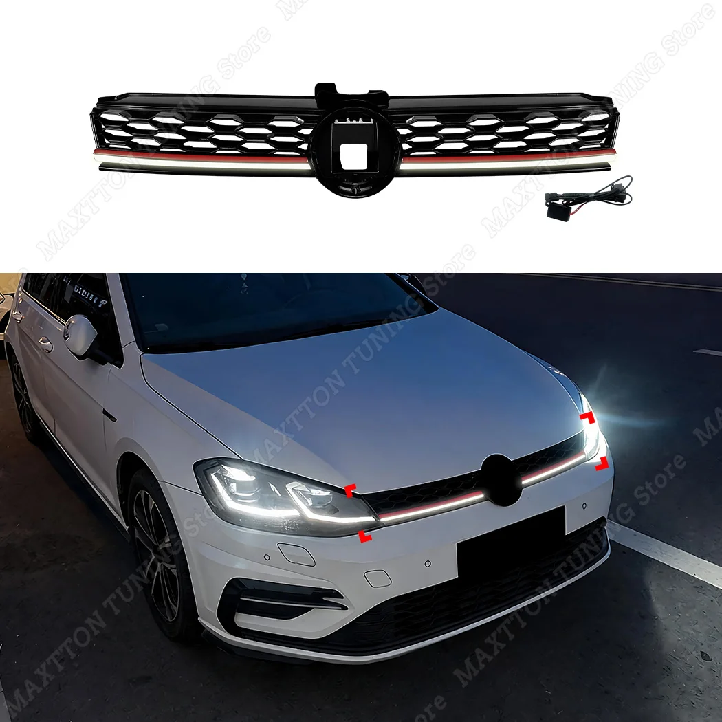 Gloss Black Front Grille Kidney Center Hood Luminous Racing Grill For Volkswagen Golf MK7.5 GTI GTD R R-LINE 2017-2019 Tuning