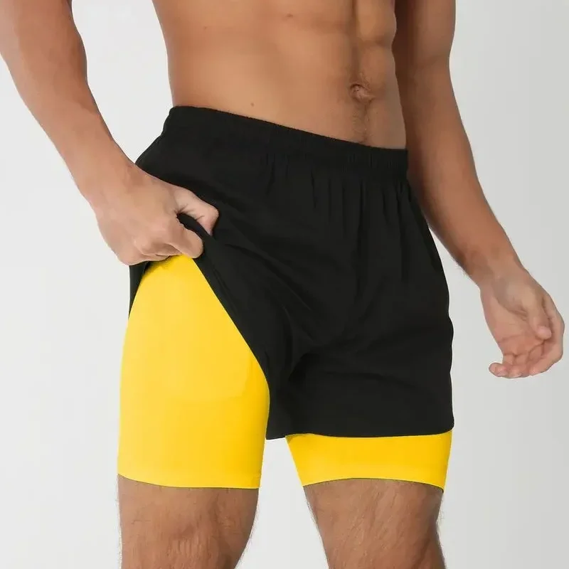 Men's Running Shorts New 15 Colors Gym Fitness 2 In 1 Summer Quick Dry Sports Training Shorts Multi-Pocket Breathable Men Shorts