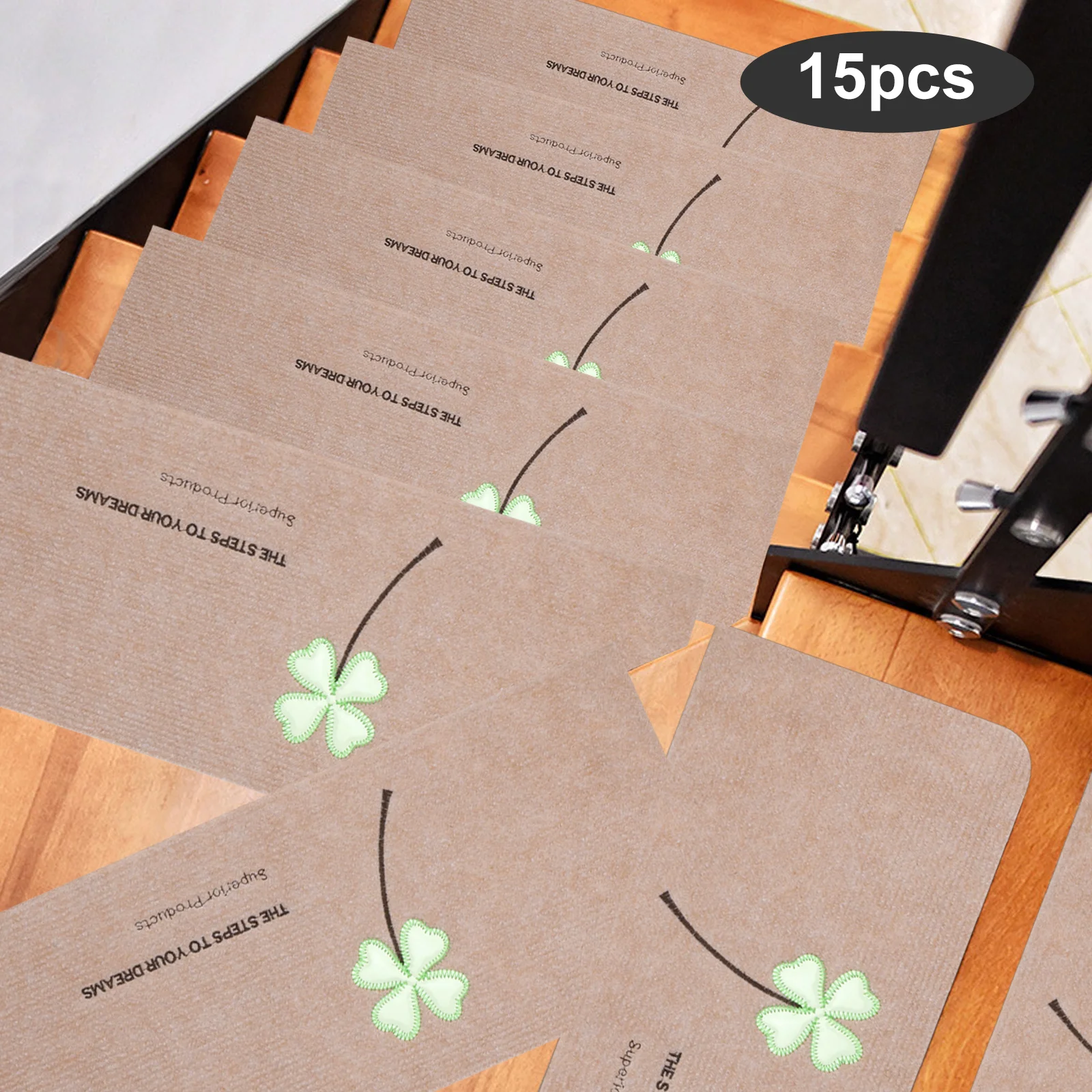 15Pcs Self-Adhesive Carpet Stair Treads 22x55cm Non-Slip Mute Step Mats Glue-Free Removable Washable Stair Rugs for Home Stairs