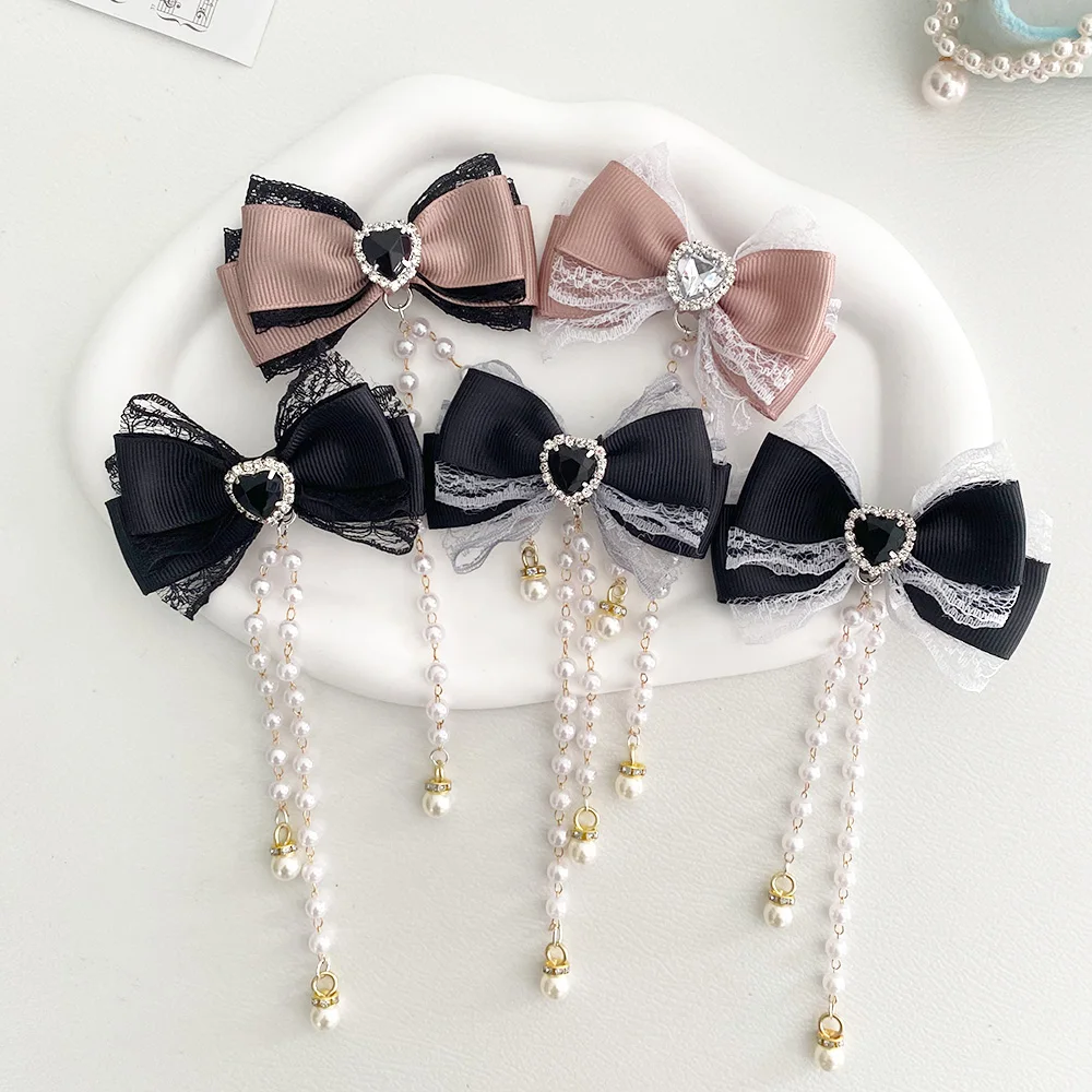 

【1 pair】trendy hair clip Hair bows girl y2k accessories barrettes for hair japanese style y2k Princess lolita hairpin pearl bow