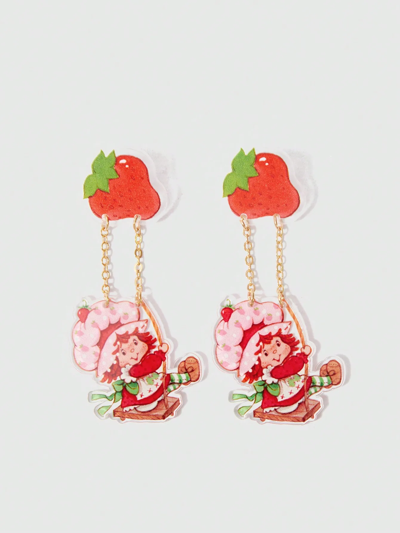 

Strawberry Shortcake Acrylic Dangle Earrings with Gold Chain for Women, Cute Cartoon Design