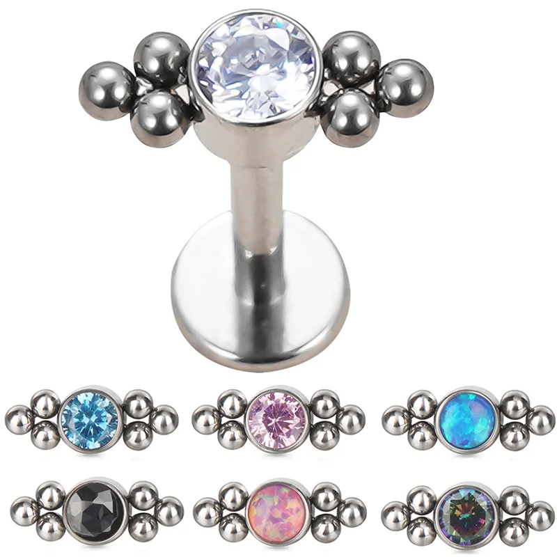 G23 Titanium Ear Studs 6 Balls Cluster With Zircon Bezel Set Top PIERC Labret Lip Stud Ear Cartilage Helix Piercing Body Jewelry