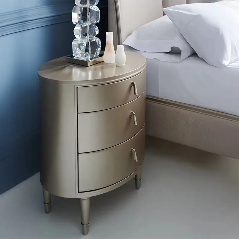 beauty bedside table gold embellished bedroom storage dresser Modern three-drawer luxury solid wood bedside table