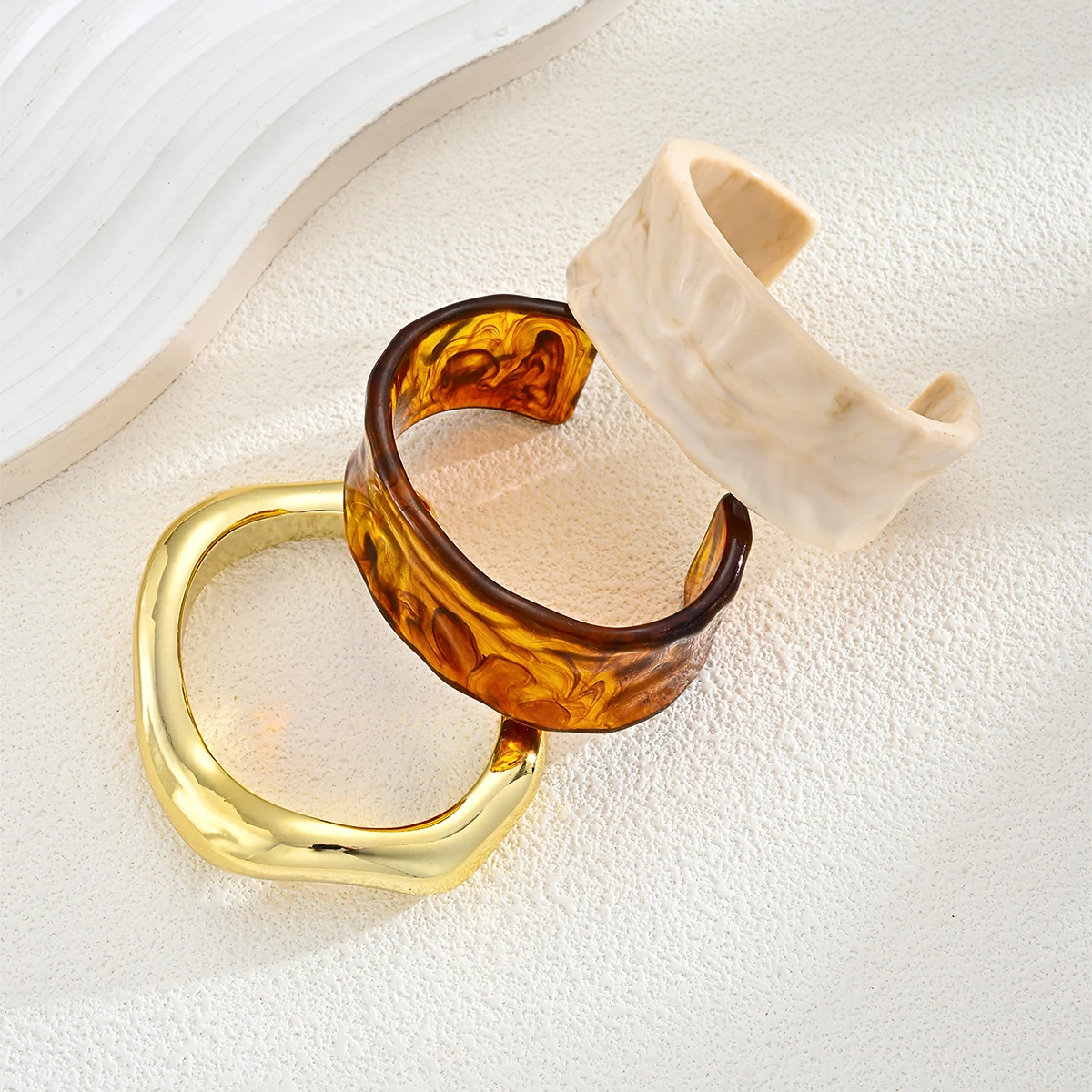 3pcs Chunky Wide CCB Resin Bangle Bracelet Set, Statement Jewelry