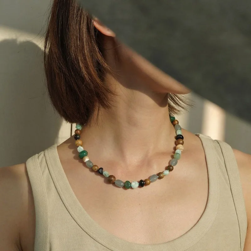 

Spring and Summer New Products New Models Recommended Natural Stone Agarwood Necklace Dew Agate Collarbone Chain Texture Fashion