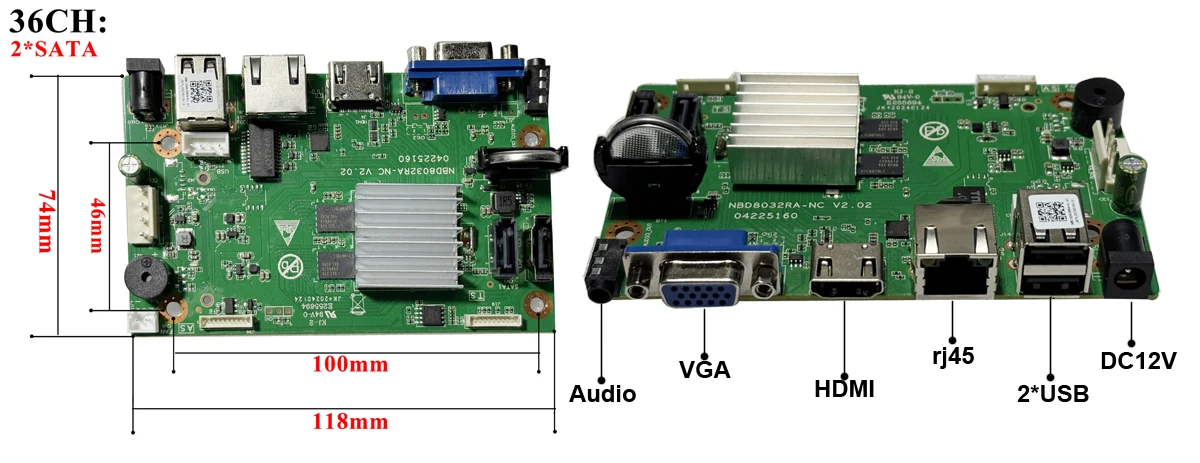 Face Detection SATA DC12V Audio XMeye H.265+ 8MP 4K 16CH 36 Channel Onvif WIFI CCTV DVR NVR Motherboard