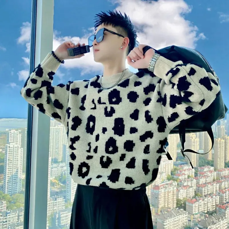 

Round Neck Men's Trendy Brand Handsome Autumn Winter Sweaters New Men's Slim Patchwork Pullover Y2K Men's Clothing