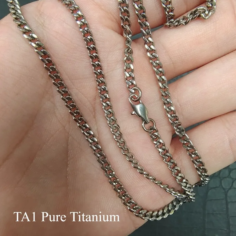 

TA1 Pure Titanium Cuban Link Chain Necklace For Men 3.5mm Solid Titanium Jewelry Necklaces Women IP Skin-Friendly Comfort Chains