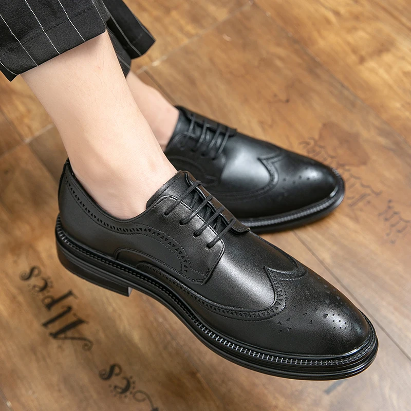 

Summer Business Formal Block Shoe Carved Lace Up Height Increasing Retro Casual Breathable Youth Office Banquet Fashionable Shoe