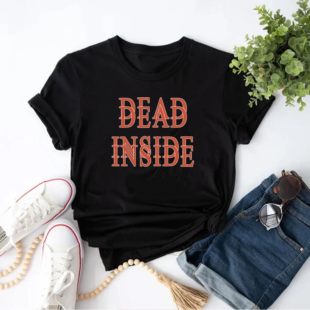 

Dead Inside Letter Printed Women Men T-Shirt Cotton Grunge Hip Hop Punk Hipster Oversized Summer Top Tee Short Sleeves