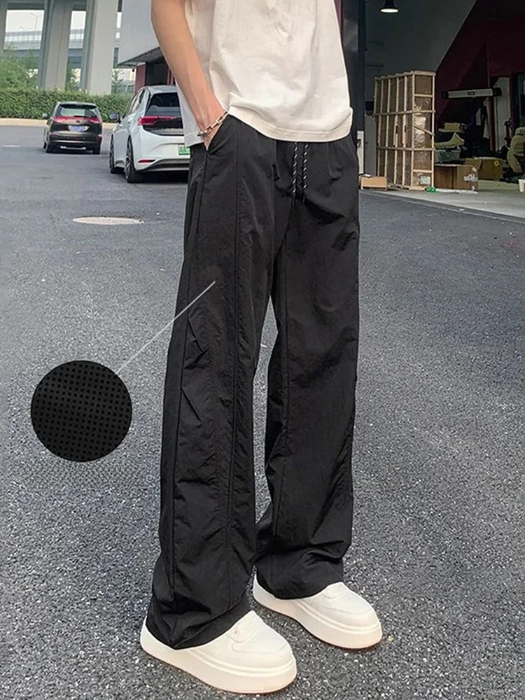 

Laser-Pierced Cool Feeling Men's Summer Me Patchwork Ice Silk Qui-Drng Pants Soldier Workwear Sports Straight Leg Pants
