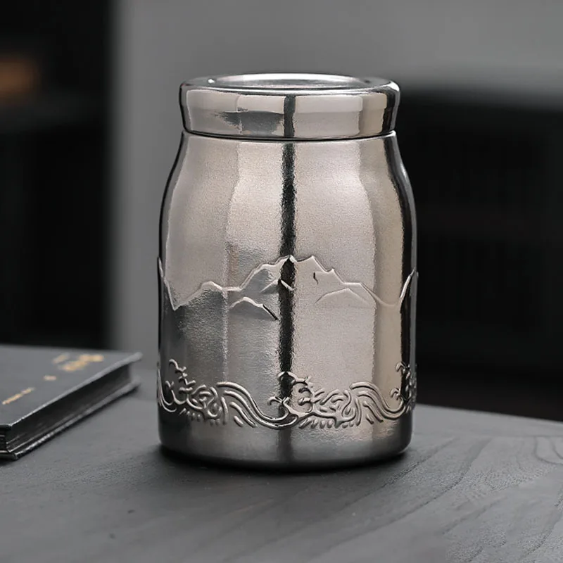 1.8L Large Capacity Pure Titanium Tea Box/Can With Magnetic Lid,Single-layer Snack Storage Box,Hammer-patterned Sealed Container