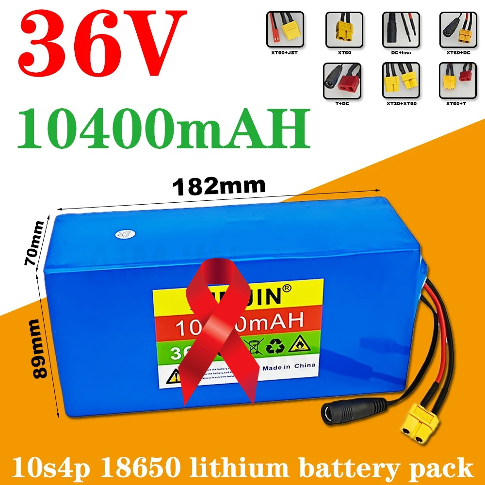 

Аккумулятор 36 В, 10,4 Ач, 18650 10S4P, 500 Вт, аккумуляторы высокой мощности, 42 В, 10400 мАч, с защитой BMS + зарядное устройство