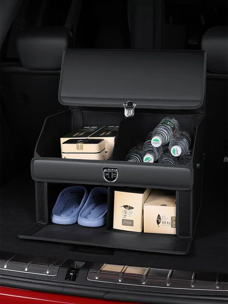 Premium Leather Car Trunk Organizer - Foldable Auto Trunk Storage Box for Car Trunk Tidy Organization,Car Accessories Interior