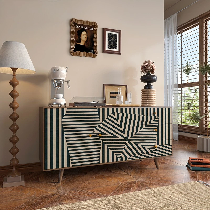 

Cream wind solid wood integrated dining side cabinet modern simple tea cabinet kitchen cupboard locker large capacity