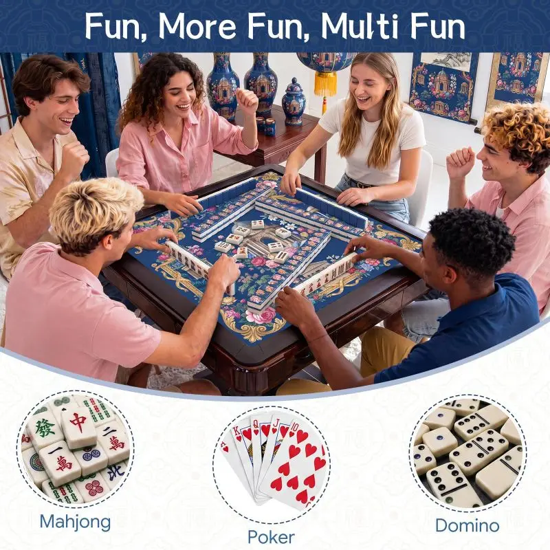 VIKAMA Baroque European Building Floral Mahjong Mat Non Slip Silent Rubber Foldable Waterproof Game Pad For American Mah Jongg