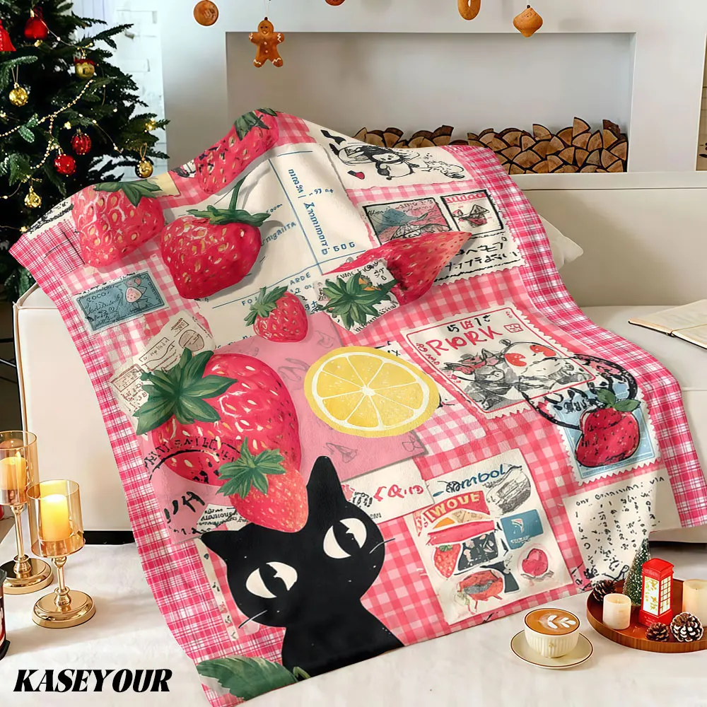 Strawberry Scrapbook Winter Summer Flannel Blanket Throw Fleece Soft Fuzzy Plush Cozy Fleece Blankets for Sofa Ideal Gifts