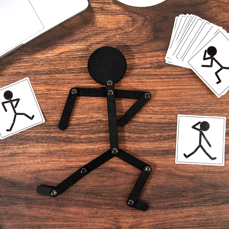 Wooden Stick Figure Pose Matching Game with Challenge Cards, Brain Teaser Puzzle, Fine Motor Skills and Hand Eye Coordination Ac