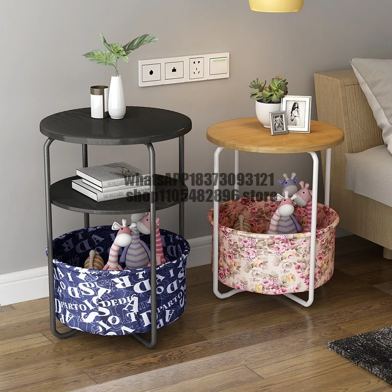 

Simple small coffee table round table sofa corner bedside side cabinet shelf bedroom small creative table