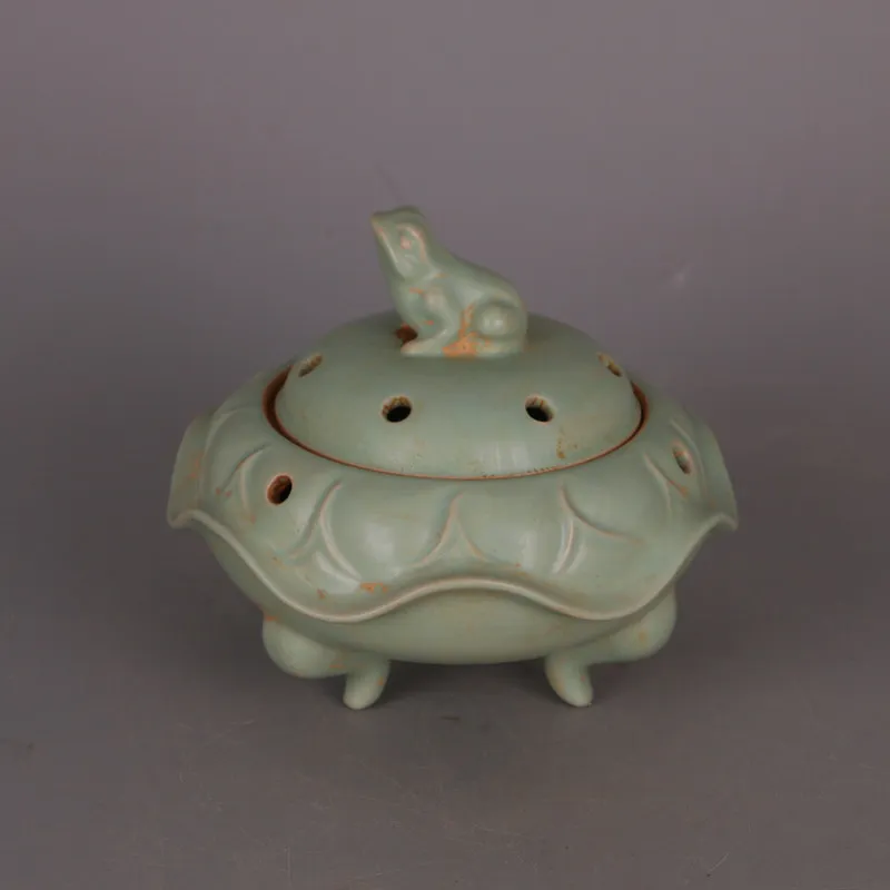 Song Dynasty Ru Kiln Celadon Crackle Glaze Toad Tripod Incense Burner Vintage Porcelain Collectible Home Decor