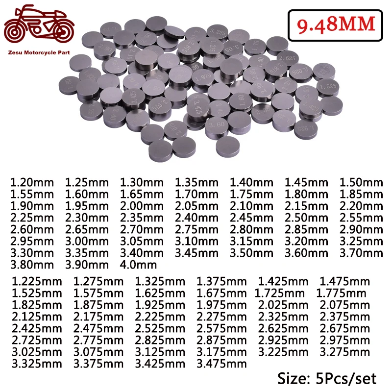 

5pcs Motorcycle Engine Parts Adjustable 9.48mm Valve Shims Kit for KAWASAKI VN800 VN900 ZX1000 Valve Shim 1.225-3.475 1.2-4.0