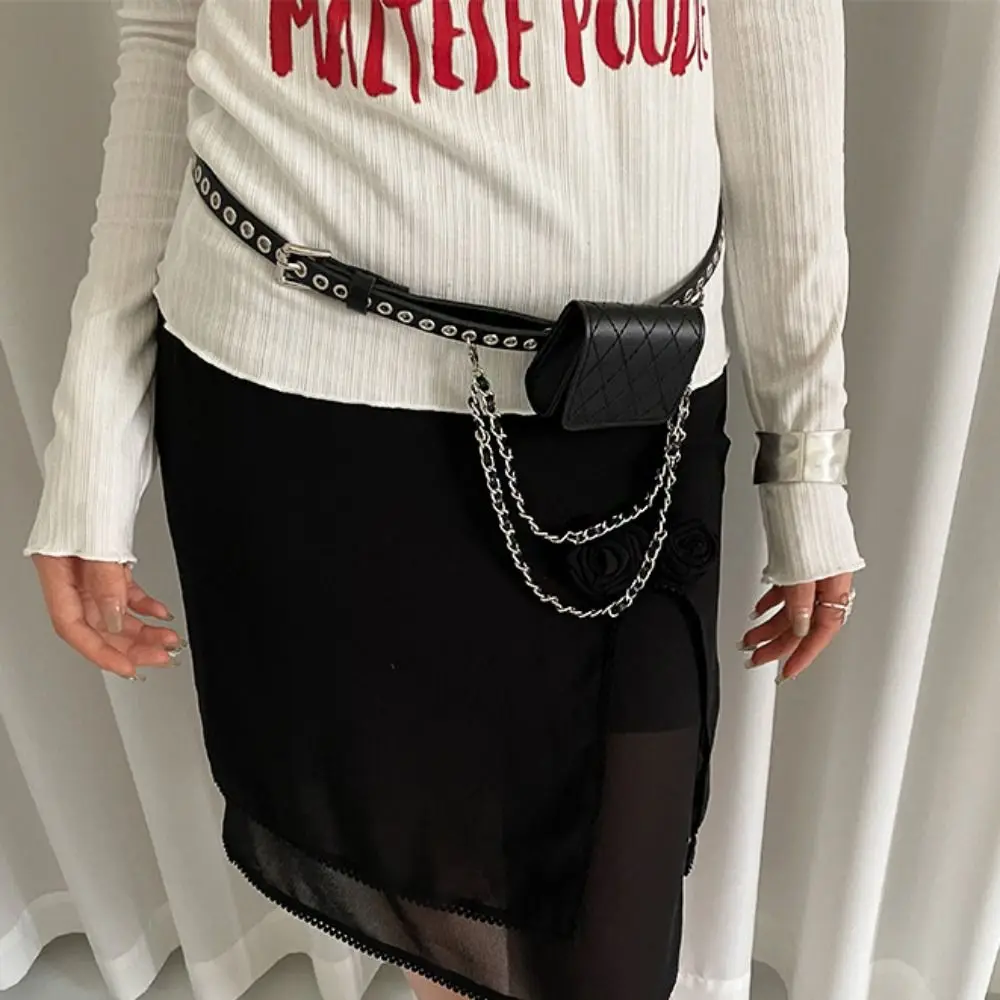 Ins Korean Style Women Waist Bag PU Silver Belt Waist Bag Small Bag Solid Color Women Belt Bag Women