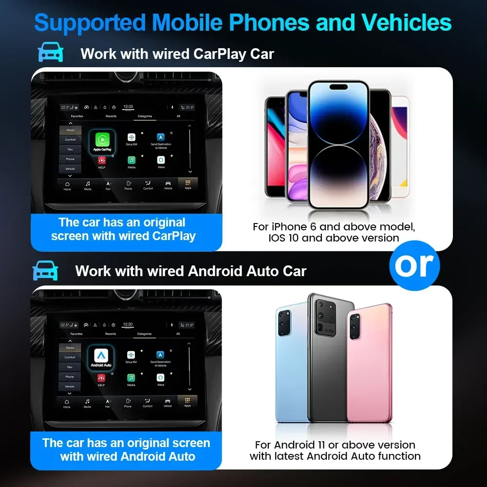 Wired to Wireless 2 in 1 AI Box Carplay 5G Wifi & Bluetooth 5.0 Android Auto Plug and Play Auto Connection For Audi Toyota VW