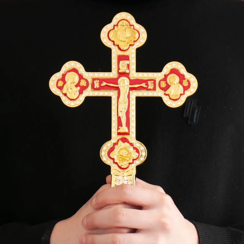 New Orthodox Church Cross Pastor Father Handheld Cross Prayer With Jesus Crucifix Gold Planting Crystal Cross Religious Box Gift
