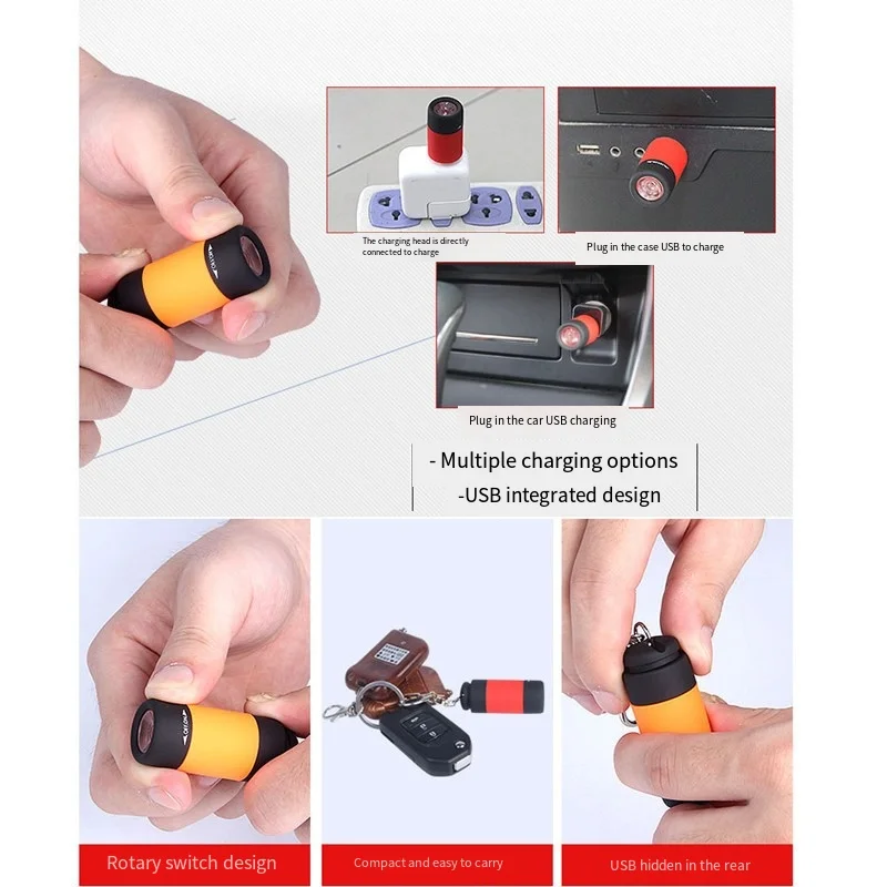 USB wiederaufladbare LED multifunktionale Taschen-Schlüsselanhänger-Taschenlampe mit starkem Licht, wasserdicht, für Outdoor-Wandern, Camping, Mini-Taschenlampe – Detail 7