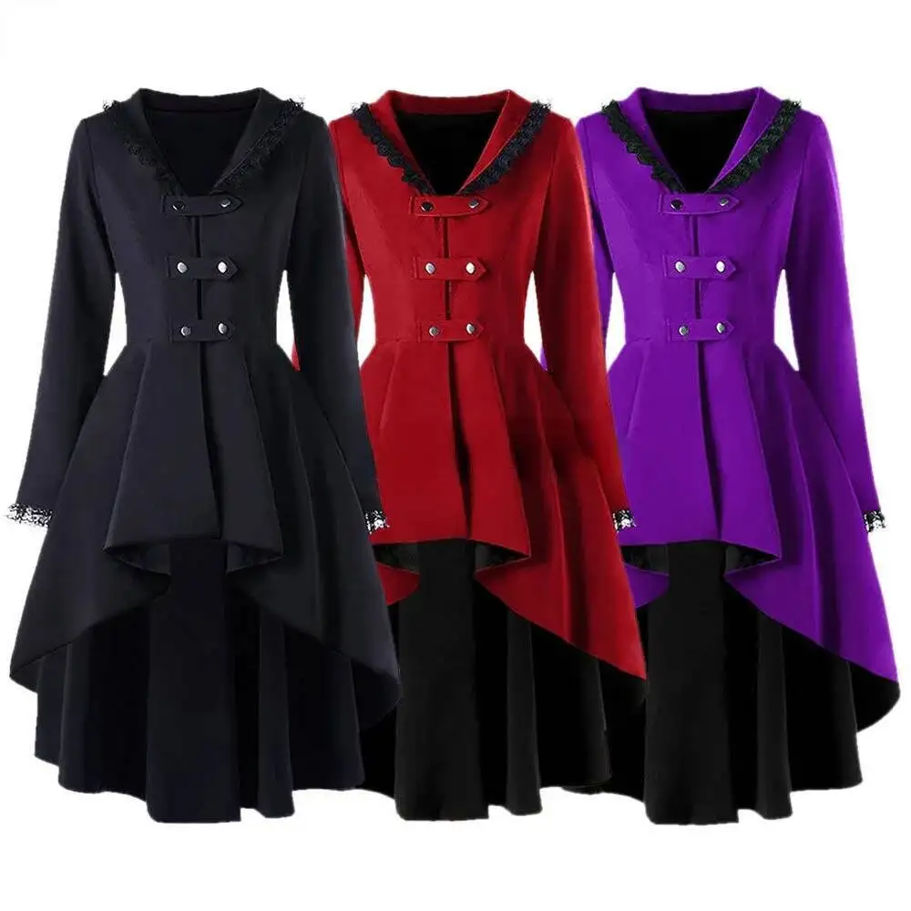 

Women ElegantFashion Steampunk Dress Victorian Medieval High Autumn Winter Dance Patry Robe Lace Pathcwork Tuxedo Costumes