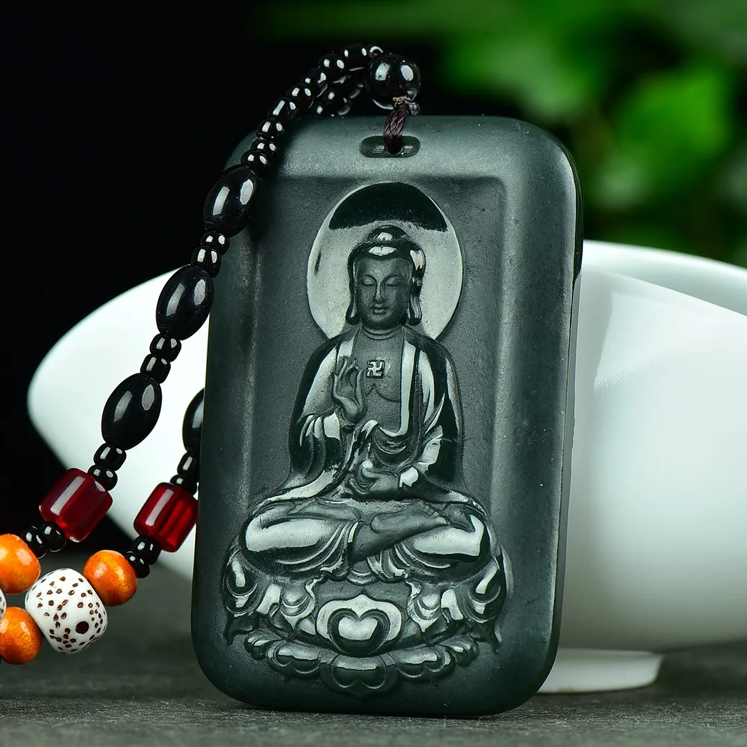 Exquisite Hetian jade green jade Buddha pendant necklace pendant fine carving gift self-wearing blessings