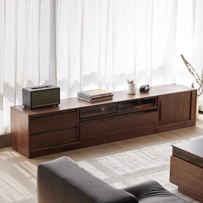 Nordic black walnut solid wood TV cabinet, simple audio-visual cabinet, TV cabinet, home living room storage locker
