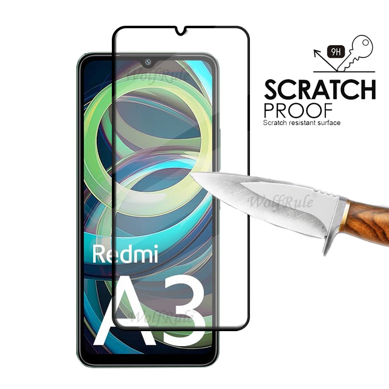 Protector de pantalla para Xiaomi Redmi A3, cristal templado, pegamento de cubierta completa, película protectora HD 9H, 2/4 unidades