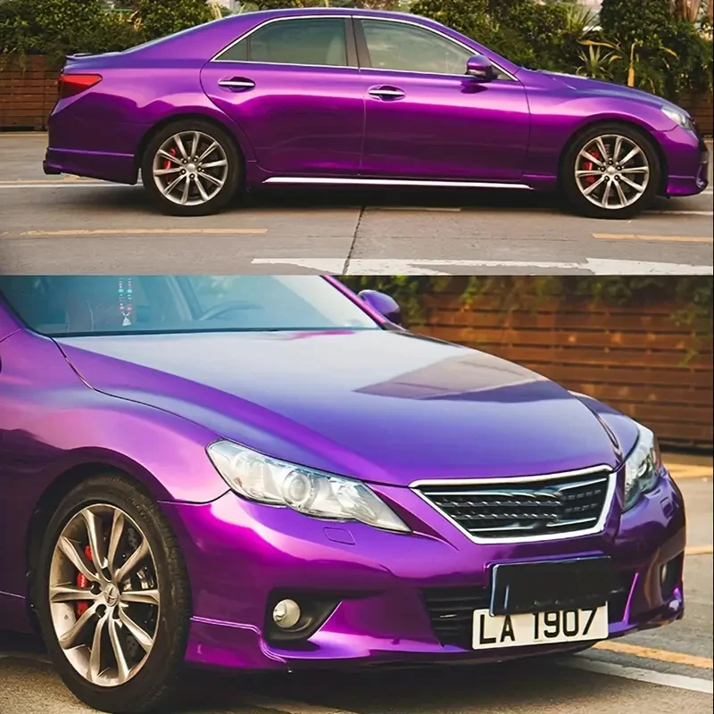 Premium Gloss Metal Candy Purple Vinyl Car Wrap Film Roll with Air Release, Self Adhesive Glitter Decal Car Wrapping