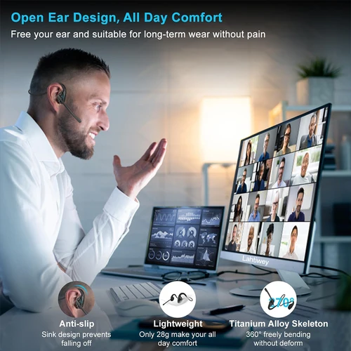 Imagen 2 del producto Auriculares Bluetooth de negocios de oreja abierta, auriculares Bluetooth 5,4 para camionero con micrófono giratorio para llamadas ultraclaras, conducción en la oficina