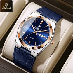 BINBOND New Fashion Men Business Watch Leisure Luminous Quartz Waterproof Watches Dual Calendar Week Luxury Leather Men's Watch