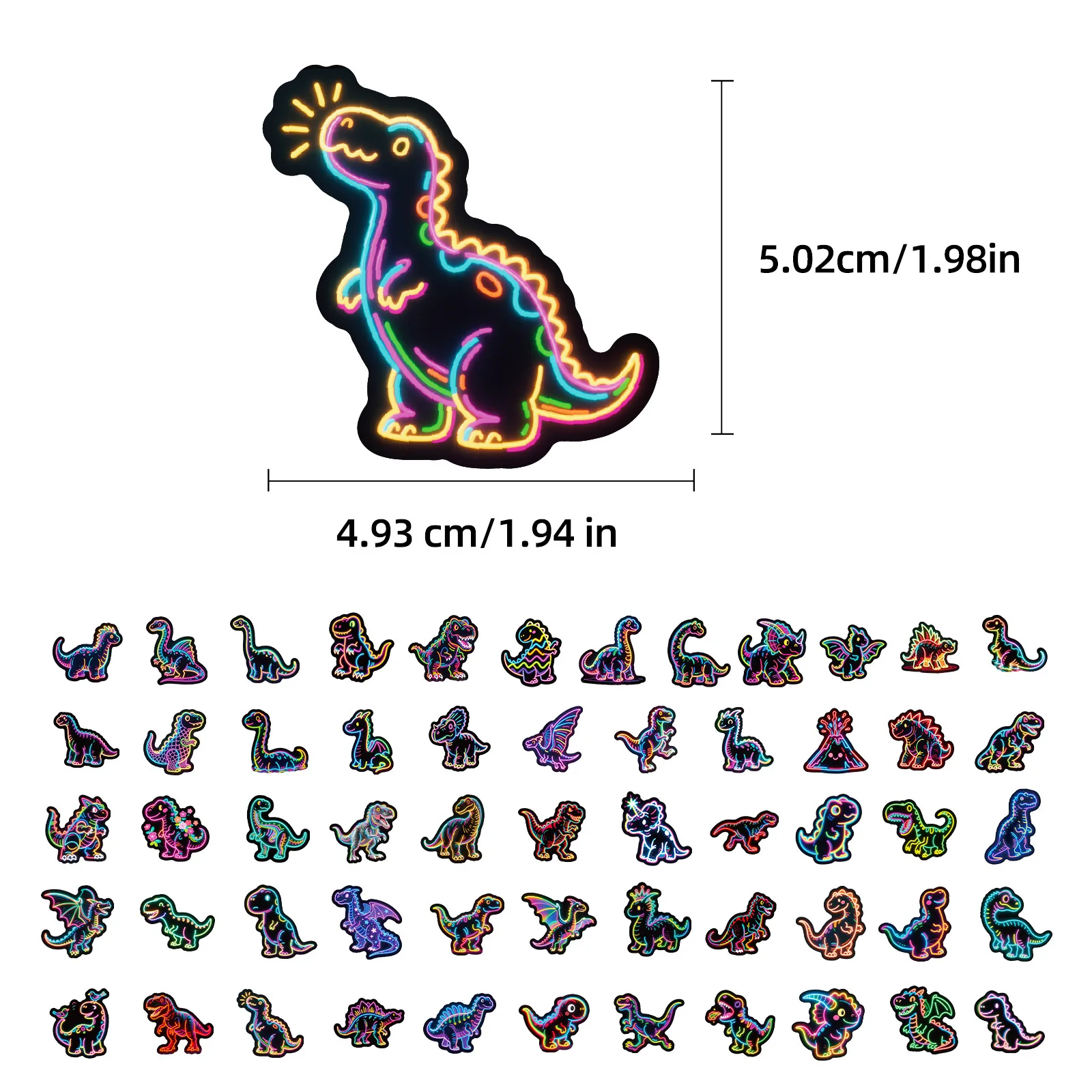 

56 Pcs Neon Dinosaur Stickers Waterproof Vinyl Glow in Dark Black Border for Kids Laptop Luggage Water Bottle Skateboard Decor
