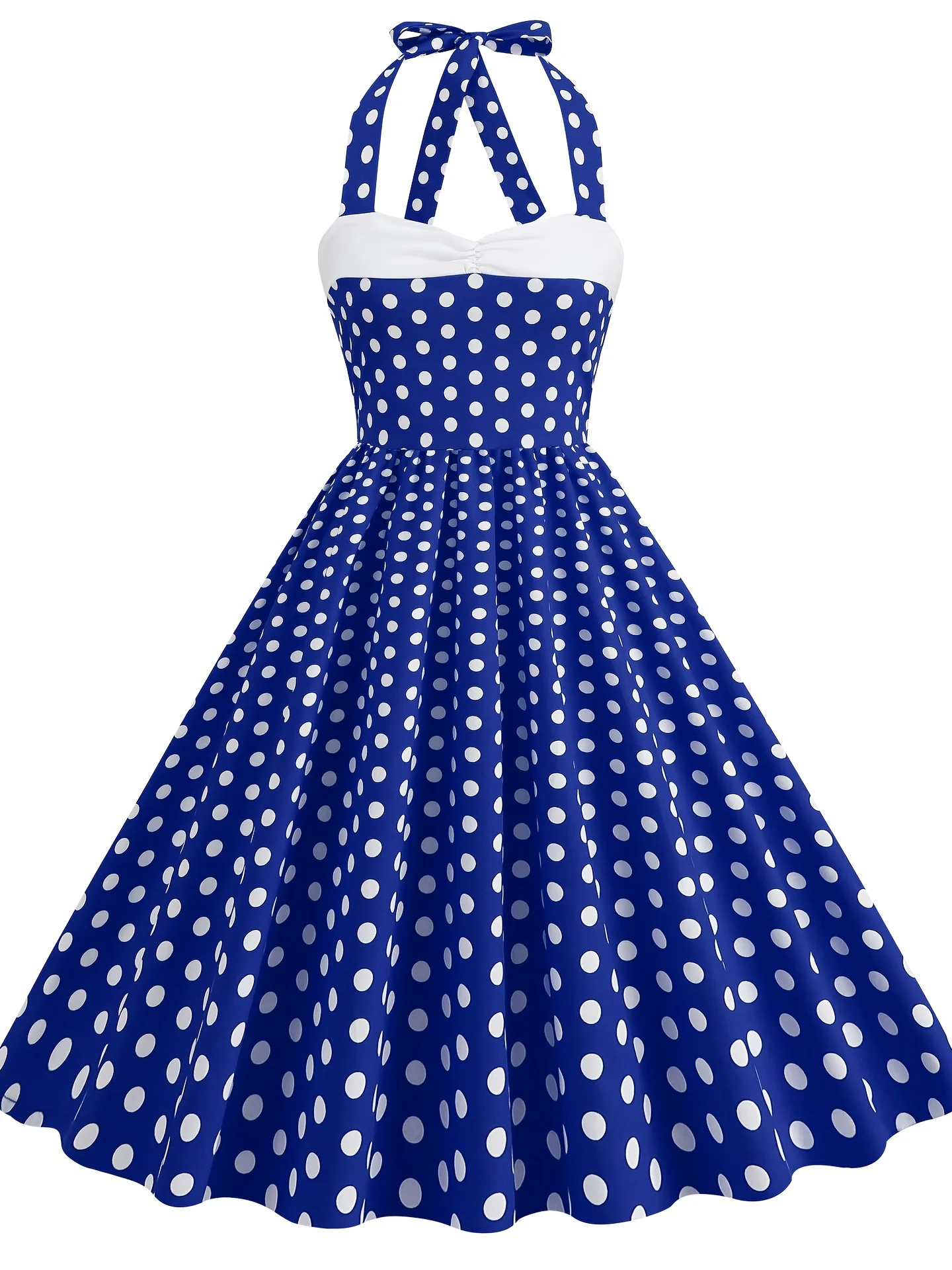 Vintage Polka Dot Halter Neck Dress with Tie-Back Detail - Cotton Blend, Machine Washable - Perfect for All Seasons