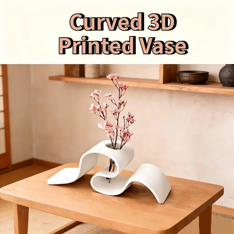Nordic Style Vase Modern Minimalist Curved 3D Printed Vase Creative Ribbon-Shaped Dried Flower Holder Desktop Decorative Vessel
