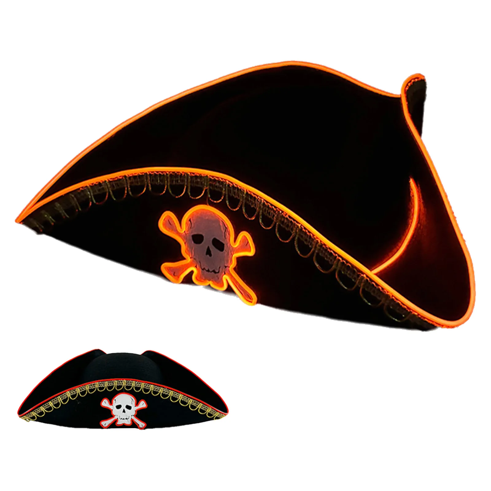 Volwassenen kinderen unisex oplichtende piraatpet met verlicht schedelontwerp voor Halloween make-up feestkostuum rekwisieten en prestaties