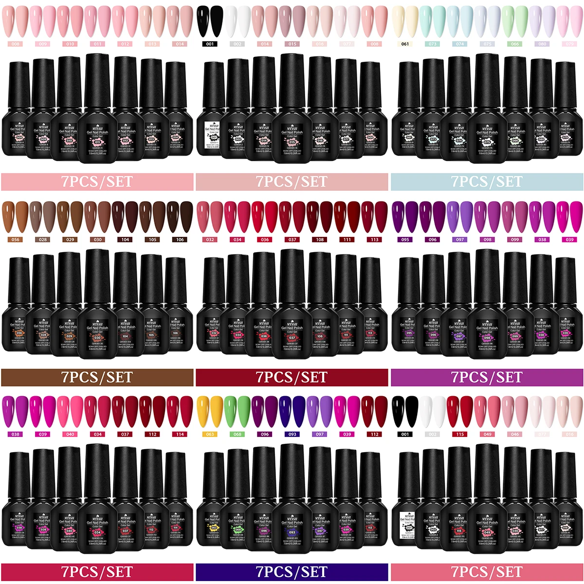 7-teiliges 7,8ml Nagelgel-Lack-Set, ablösbarer UV-LED-Gel-Lack, semi-permanentes Nagelkunst-Set für Salon-Maniküre, DIY-Nageldekoration für Zuhause