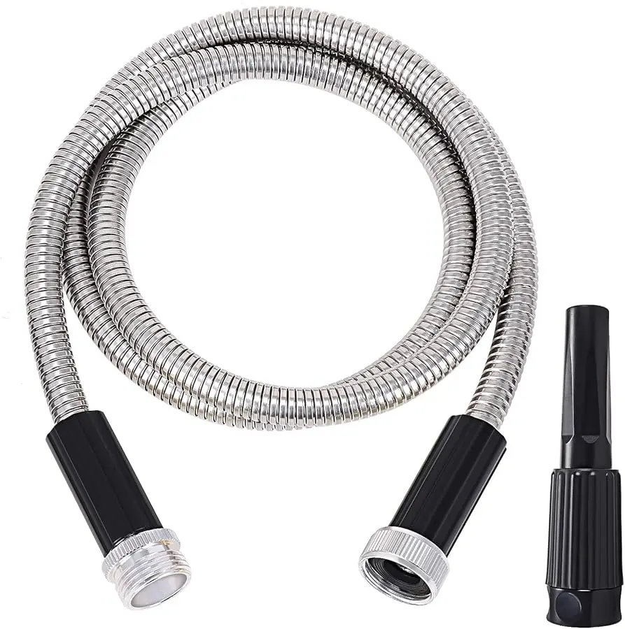 

Metal Garden Hose 10 ft - Stainless Steel Water Hose with Adjustable Nozzle, Lightweight, Tangle Free & Kink Free, Heavy Duty, H