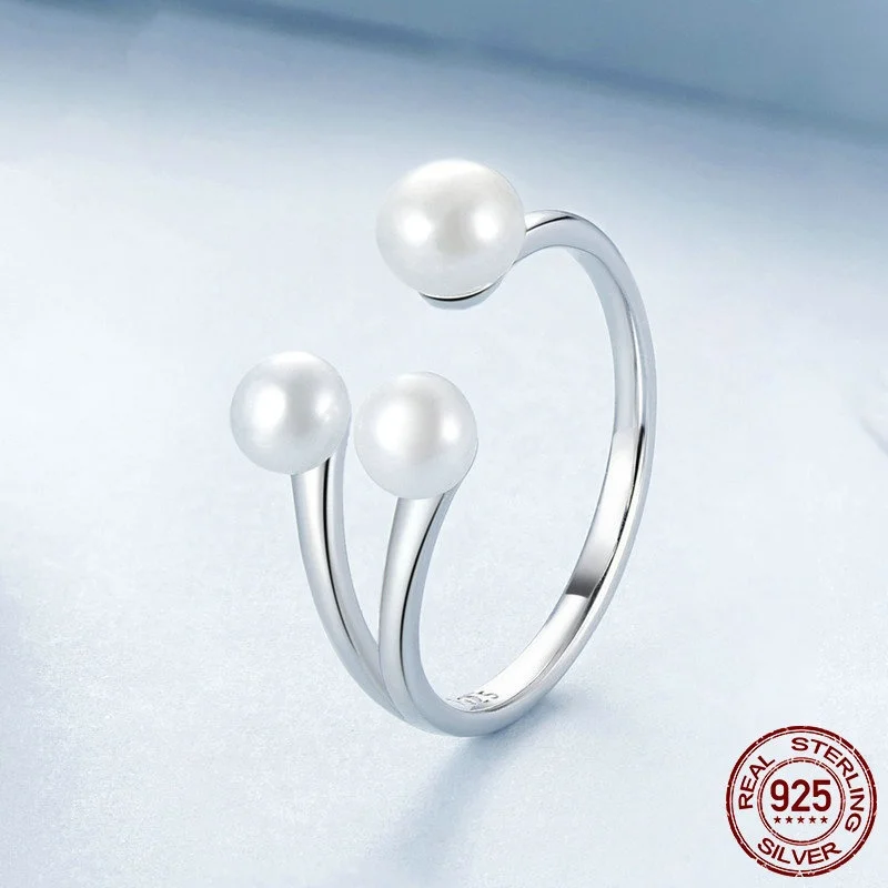 New elegant water Open-end pearl ring Gentle and elegant 925 Sterling silver ring jewelry for women,a birthday gift.