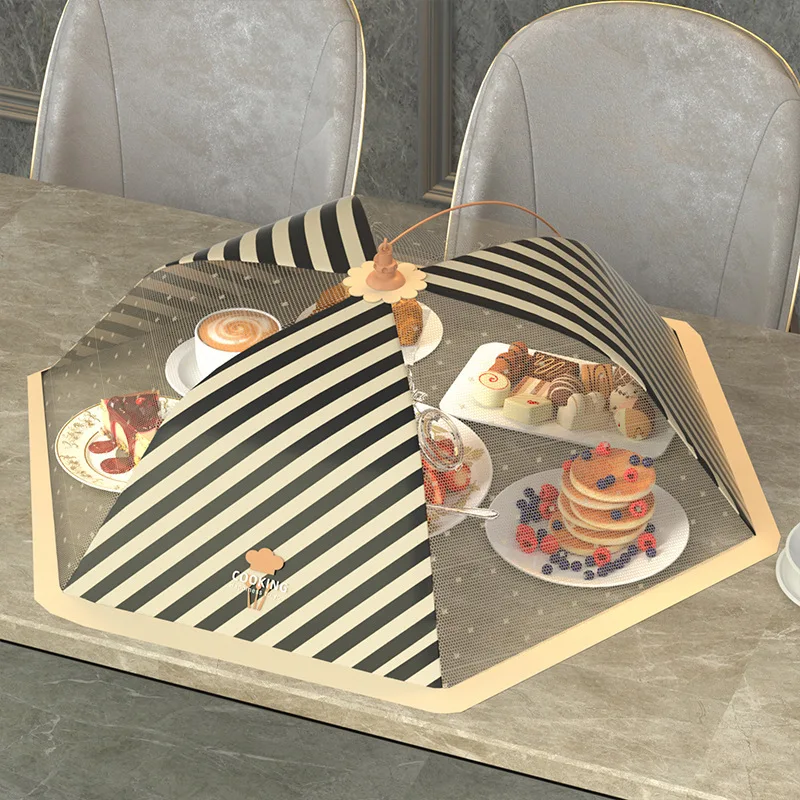 

Food Cover Foldable Dish Cover Food Preservation Cover Prevent Flies Stripe Hollow-carved Design Strip Steel Food Storage Cover