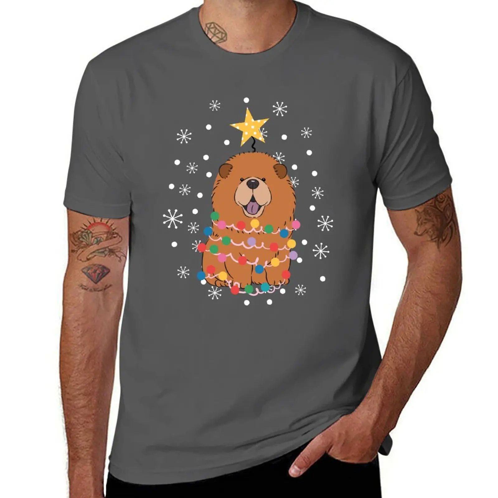 

Red Chow Chow Christmas Tree T-Shirt Mechanic Work Tee Shirt